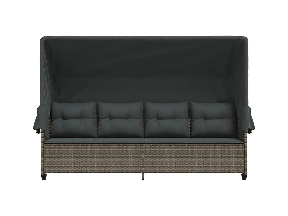 Chaise longue met zonnescherm en grijze geweven harskussens