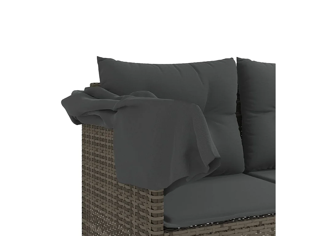 Chaise longue met zonnescherm en grijze geweven harskussens