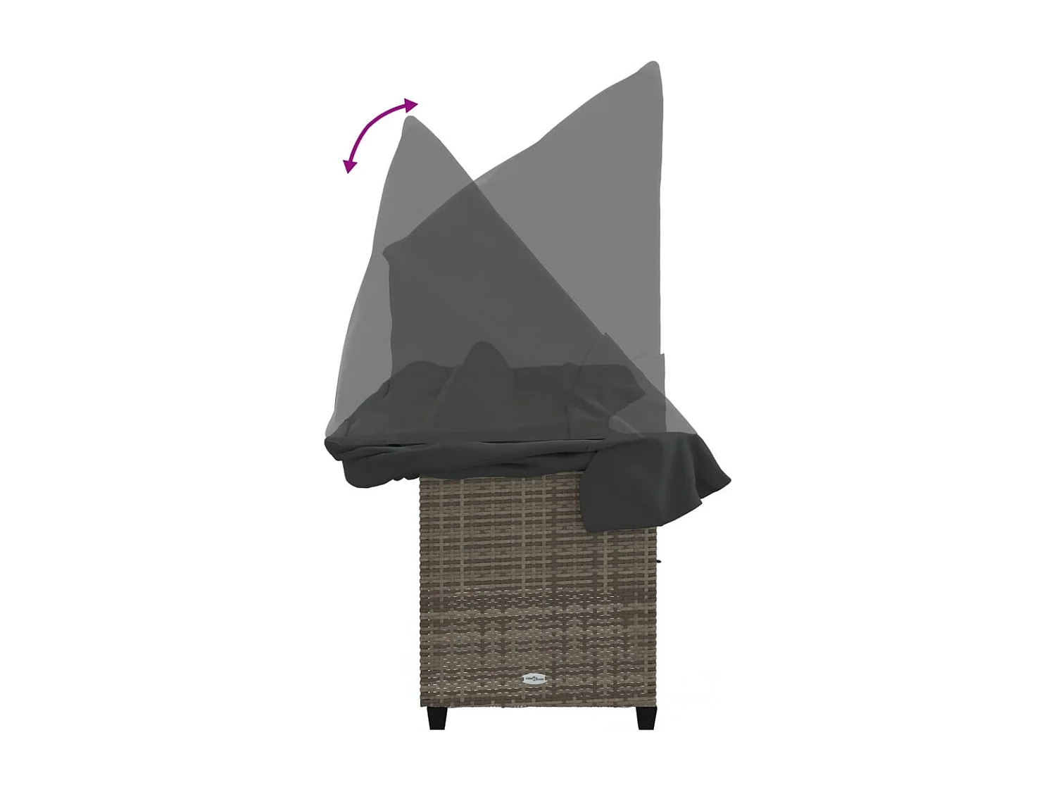 Chaise longue con tenda da sole e cuscini in resina intrecciata grigia