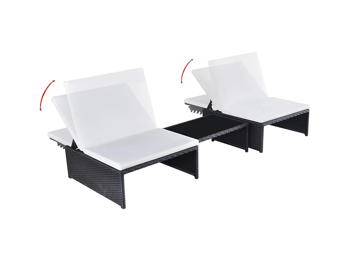 Set di 2 sedie da giardino reclinabili e tavolo in resina di vimini