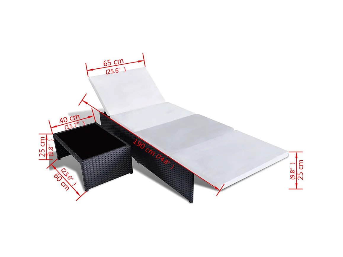 Set di 2 sedie da giardino reclinabili e tavolo in resina di vimini