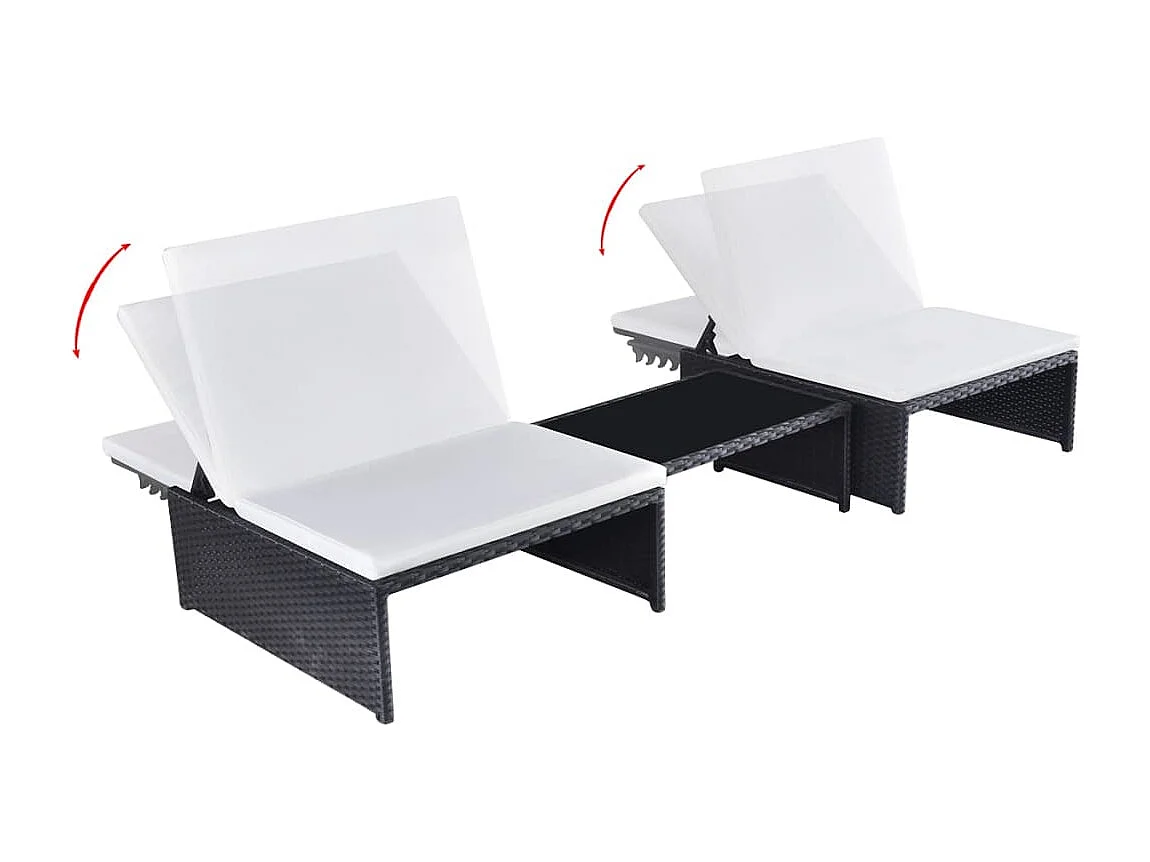 Set di 2 sedie da giardino reclinabili e tavolo in resina di vimini