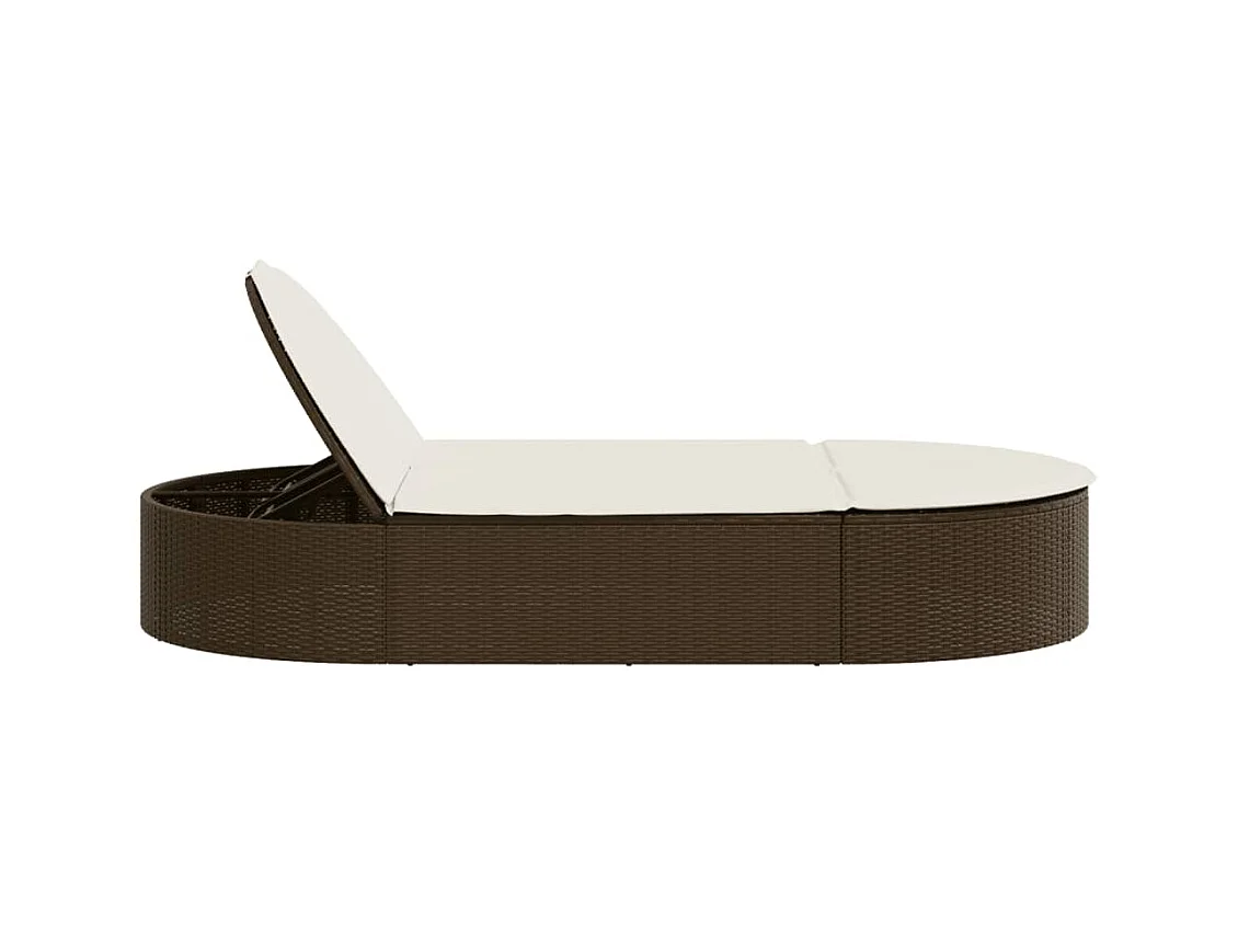 Dubbele chaise longue met bruine kunsthars rieten kussens