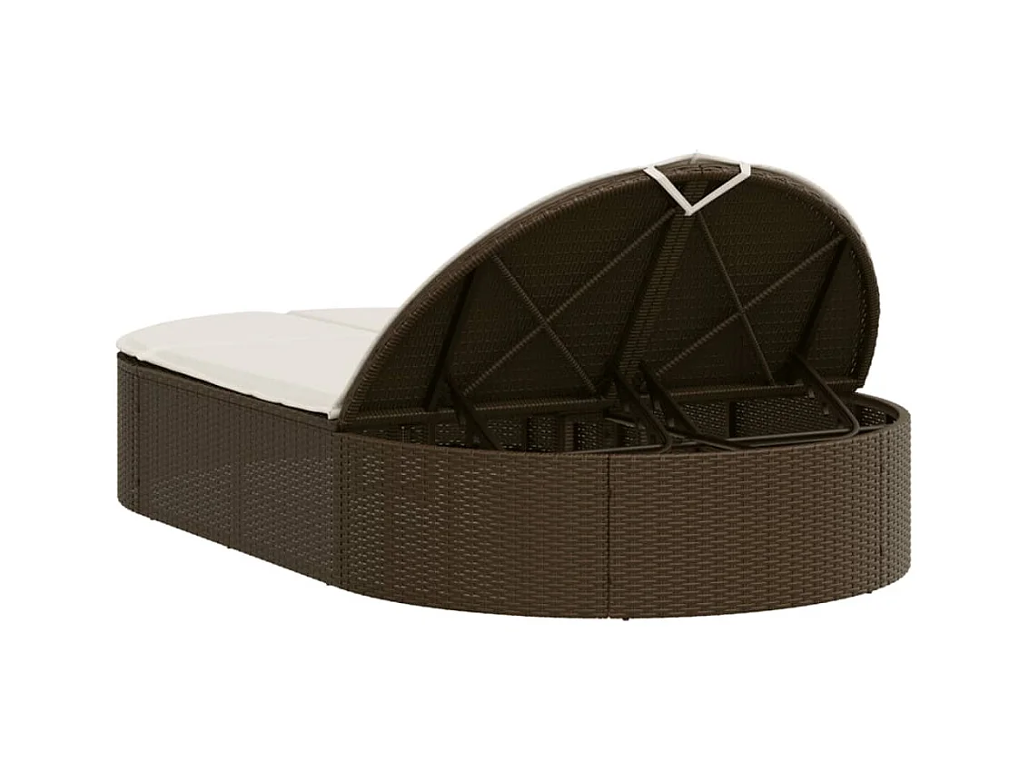 Dubbele chaise longue met bruine kunsthars rieten kussens