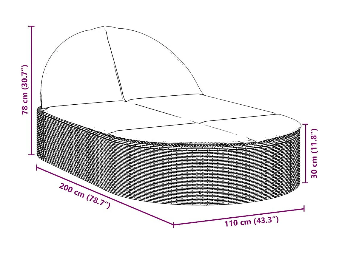 Dubbele chaise longue met bruine kunsthars rieten kussens