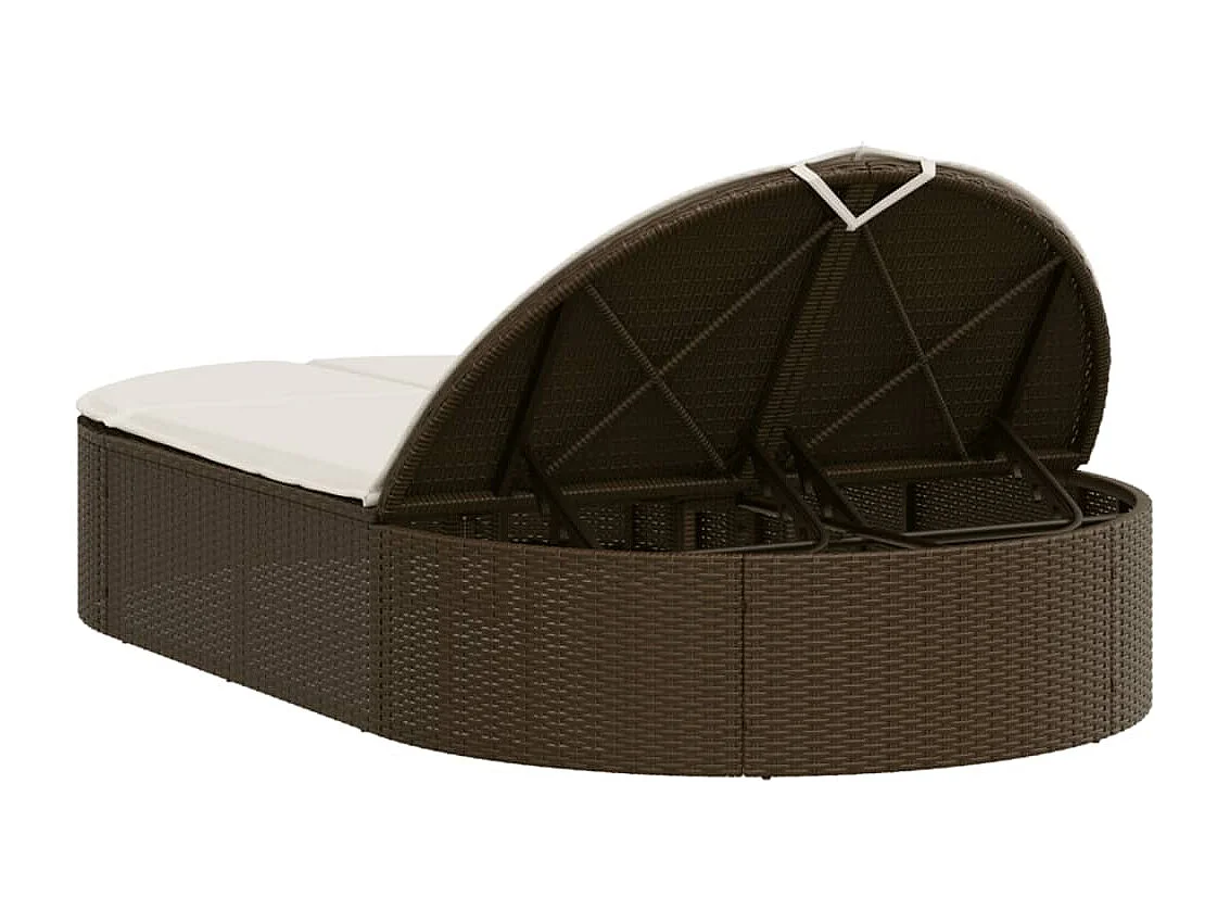Chaise longue doppia con cuscini in vimini di resina marrone