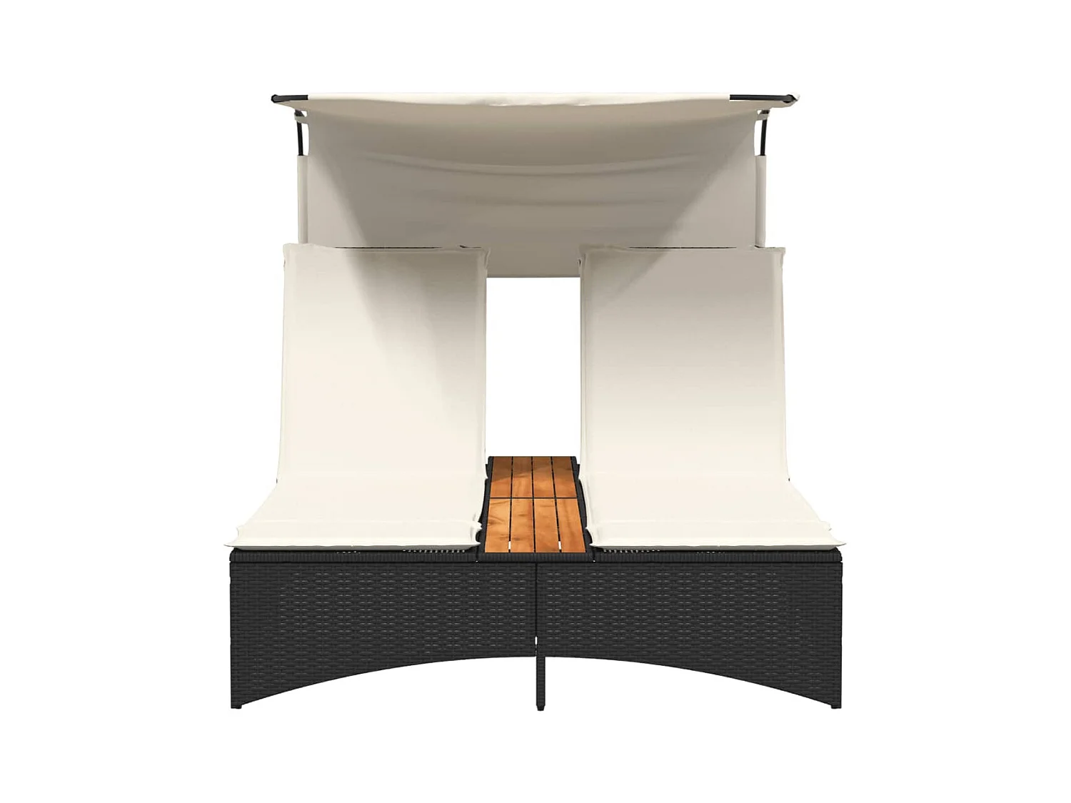 Dubbele chaise longue met zonnescherm en zwarte rieten kussens