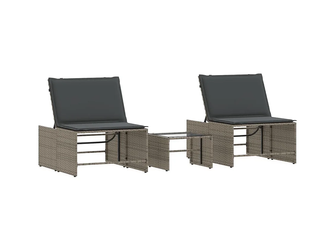 Sillones de 2 piezas con mesa en resina de mimbre gris