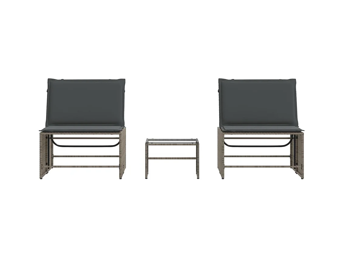 Sillones de 2 piezas con mesa en resina de mimbre gris