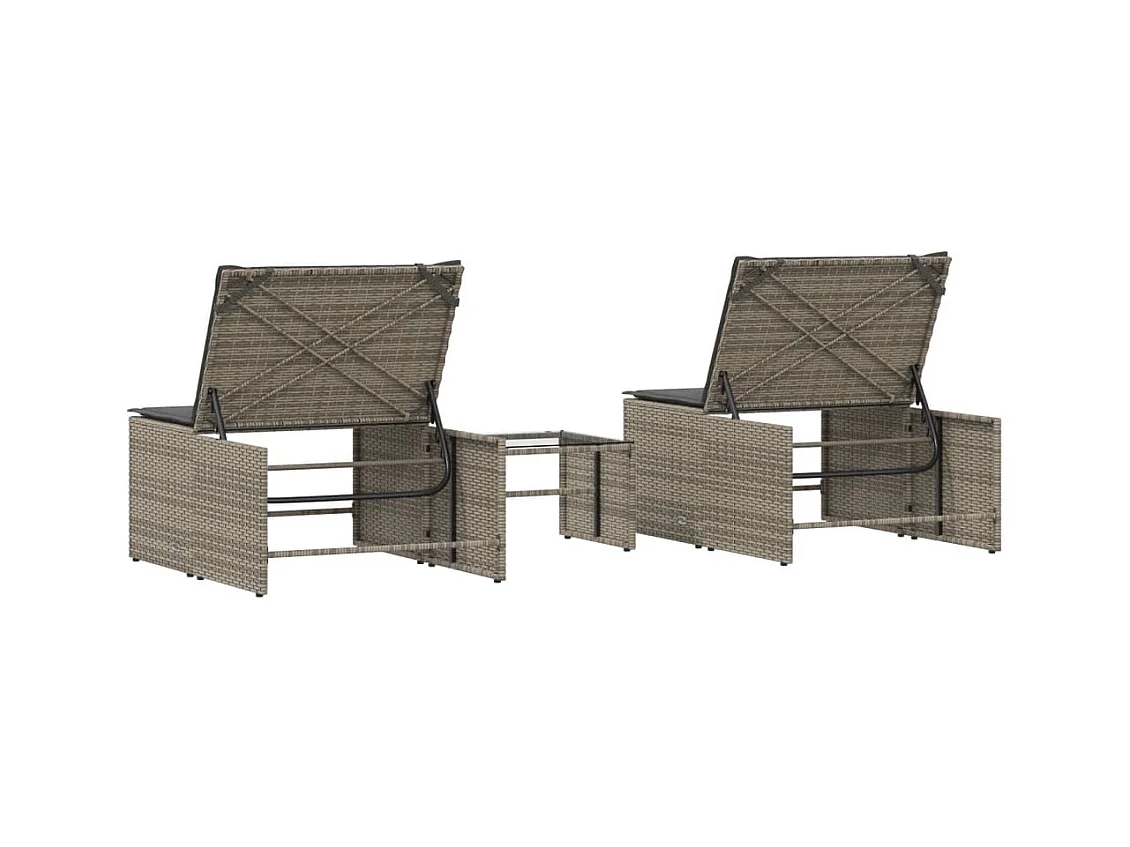 Sillones de 2 piezas con mesa en resina de mimbre gris