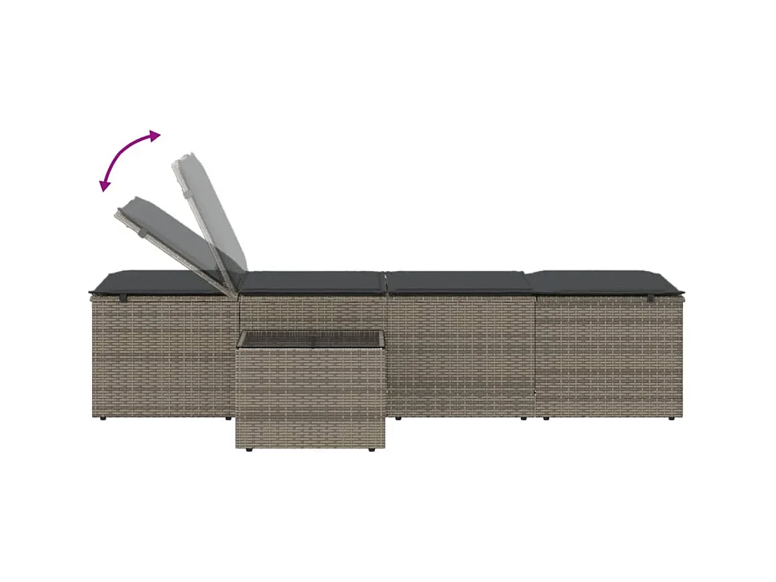 Sillones de 2 piezas con mesa en resina de mimbre gris