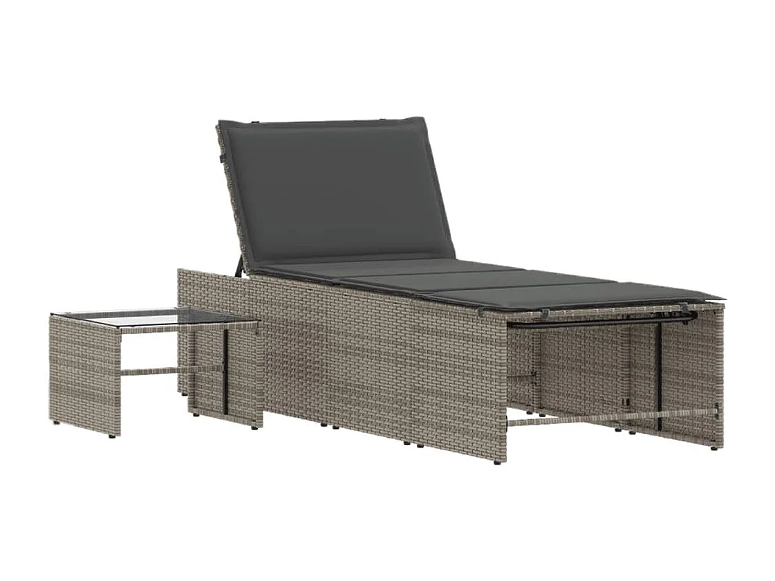 Sillones de 2 piezas con mesa en resina de mimbre gris