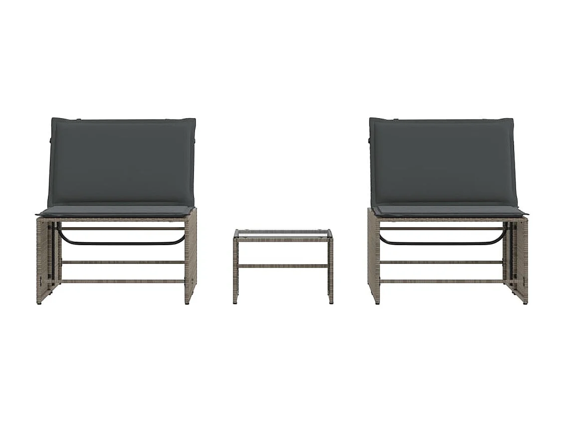 Sillones de 2 piezas con mesa en resina de mimbre gris