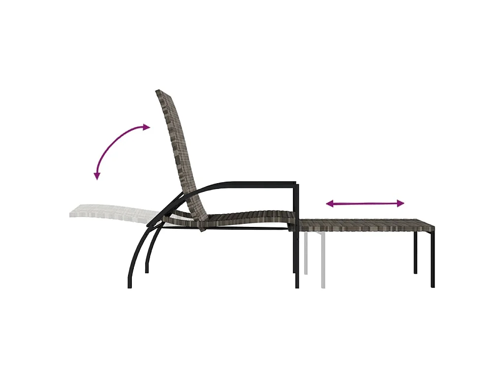 Chaise longue avec repose-pied Résine tressée Gris
