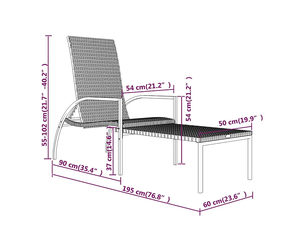Chaise longue avec repose-pied Résine tressée Gris
