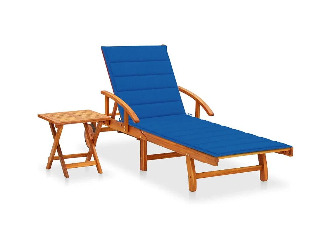 Chaise longue de jardin avec table et coussin Bois d'acacia