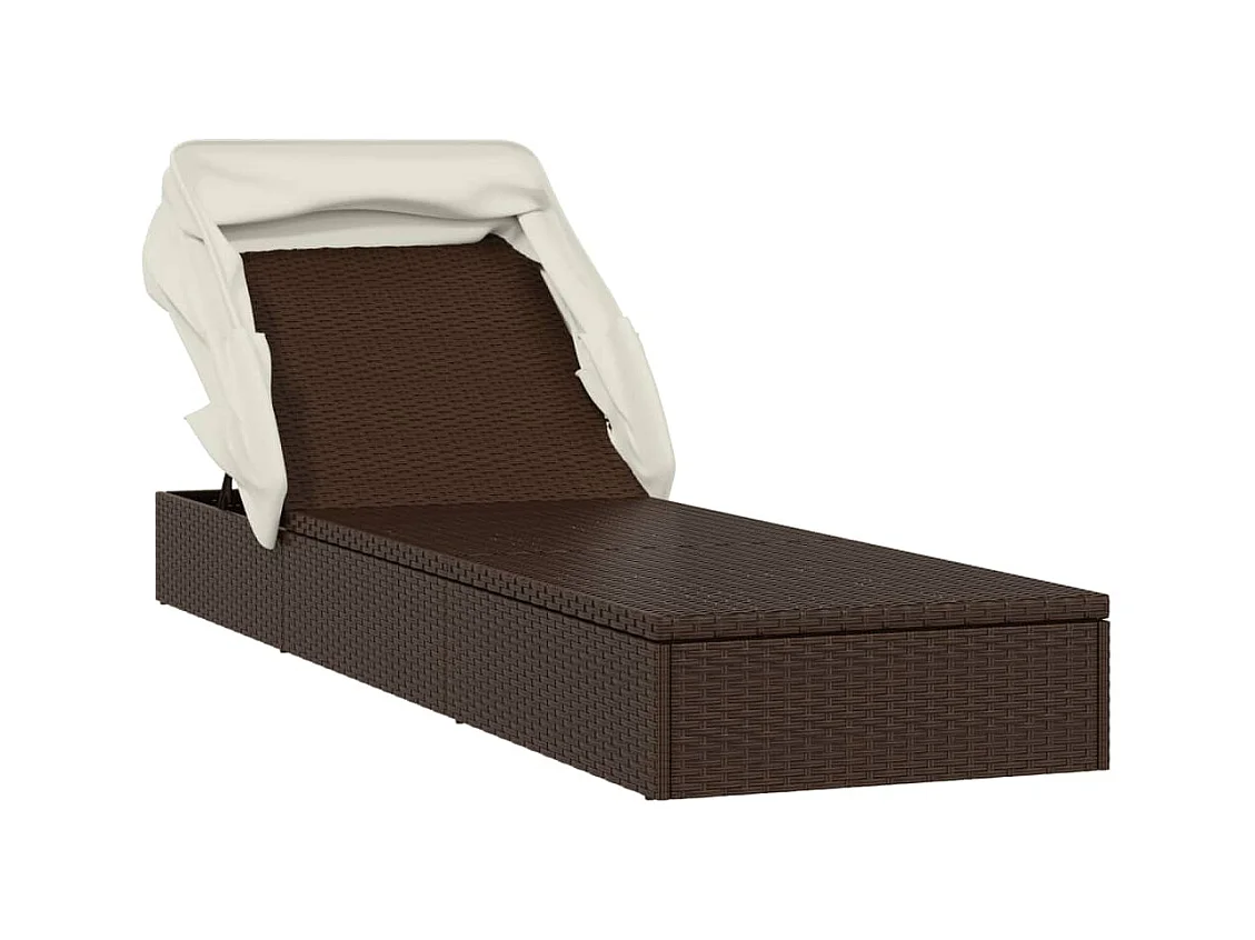 Ligstoel met opvouwbaar dak bruin 213x63x97 cm gevlochten hars