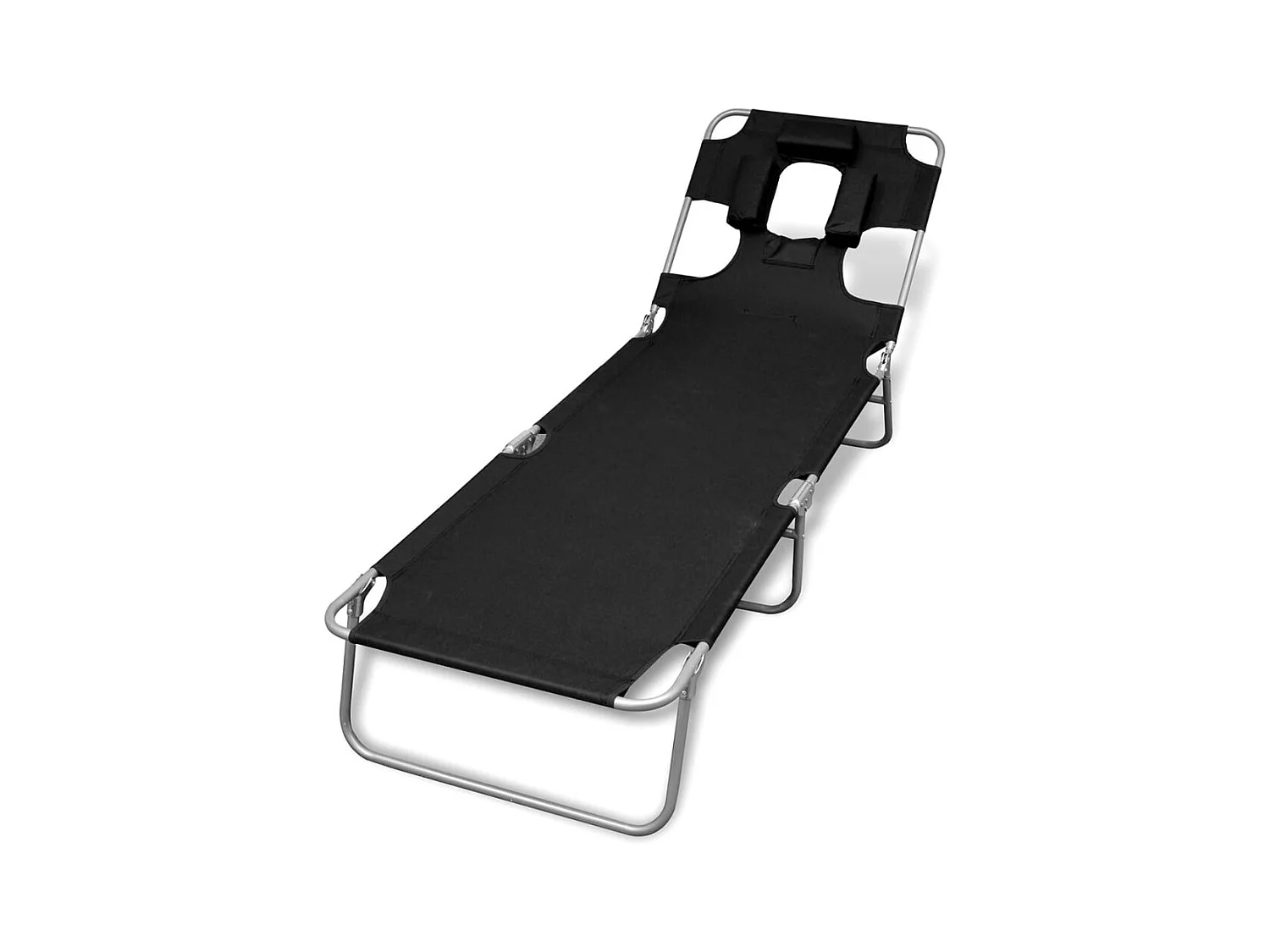 Chaise longue met hoofdkussen Poedergecoat staal Zwart