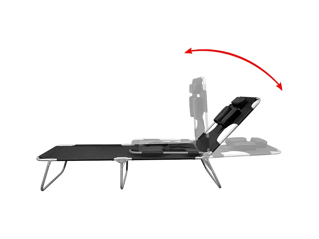 Chaise longue met hoofdkussen Poedergecoat staal Zwart