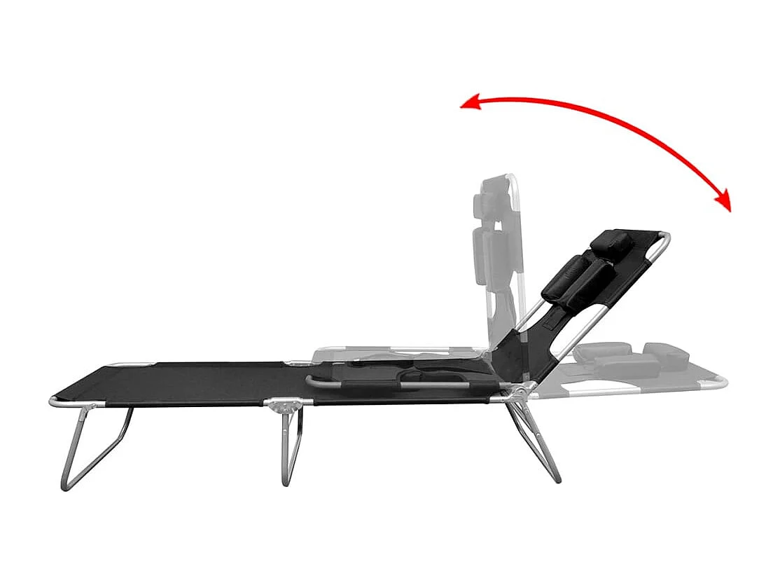 Chaise longue avec coussin de tête Acier enduit de poudre Noir