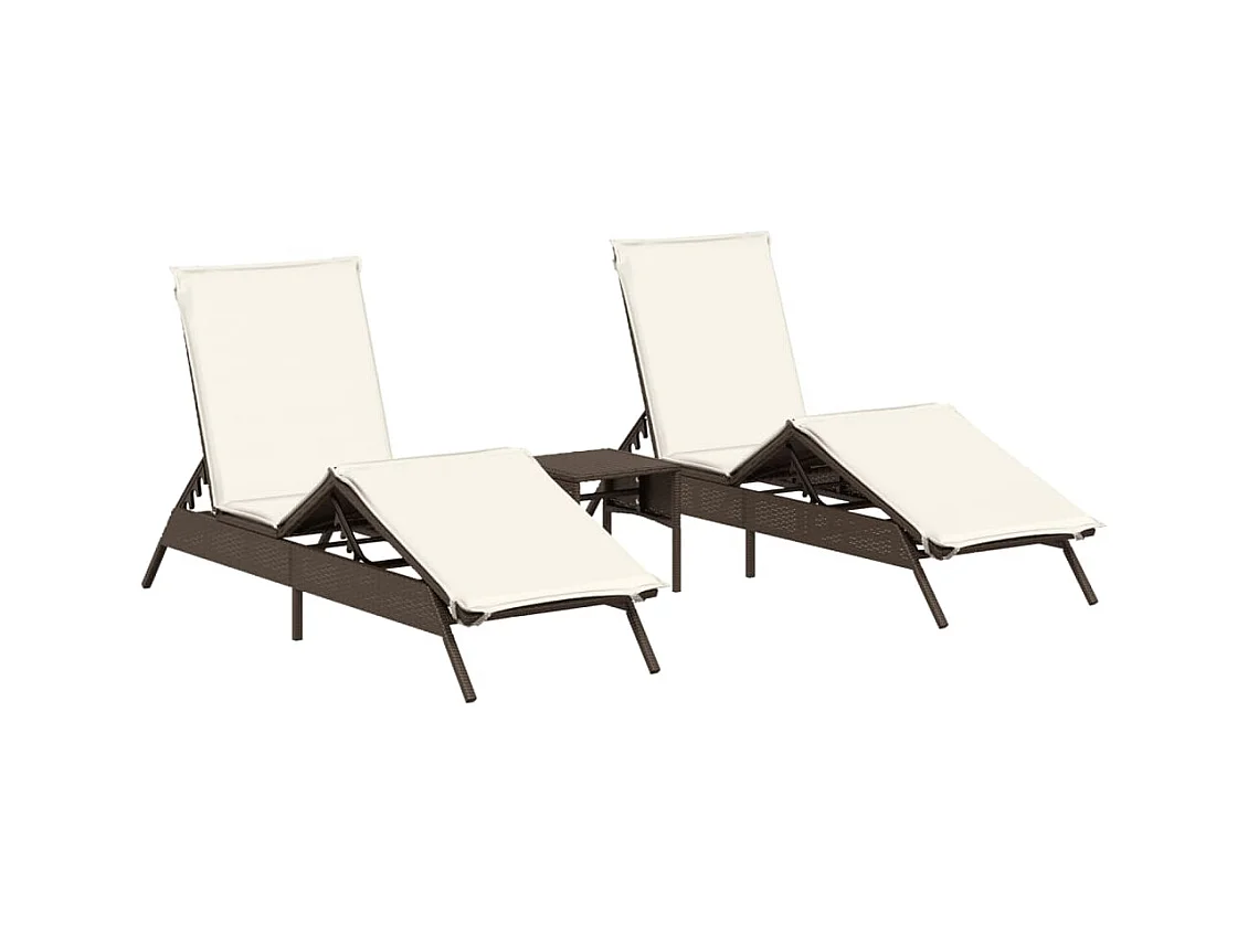 Set van 2 ligstoelen met bruine kunsthars rieten tafel