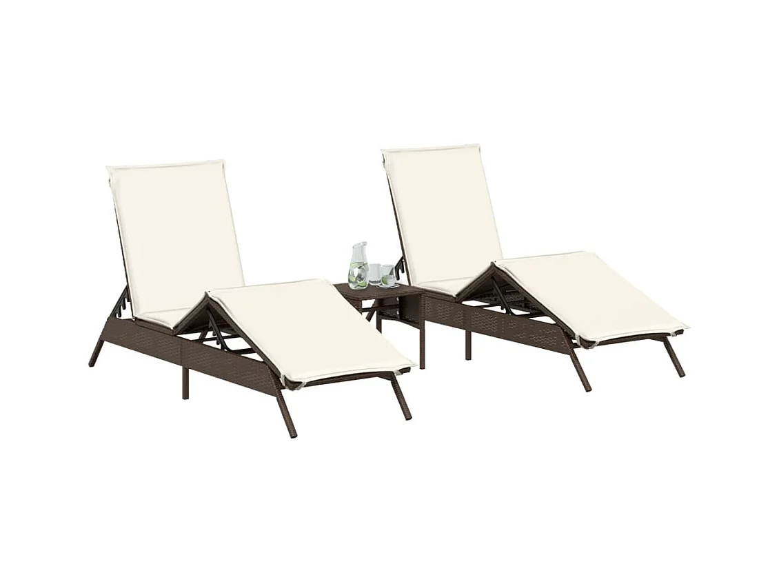 Set van 2 ligstoelen met bruine kunsthars rieten tafel