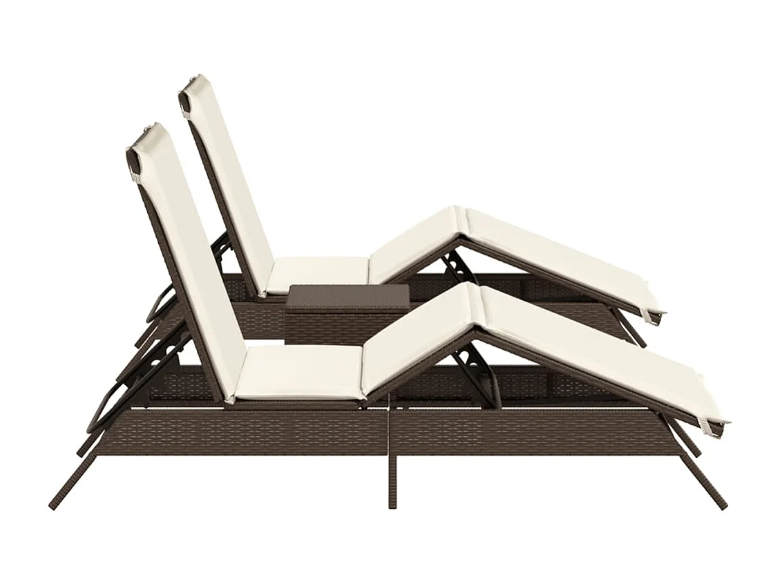 Conjunto de 2 tumbonas con mesa de mimbre de resina marrón