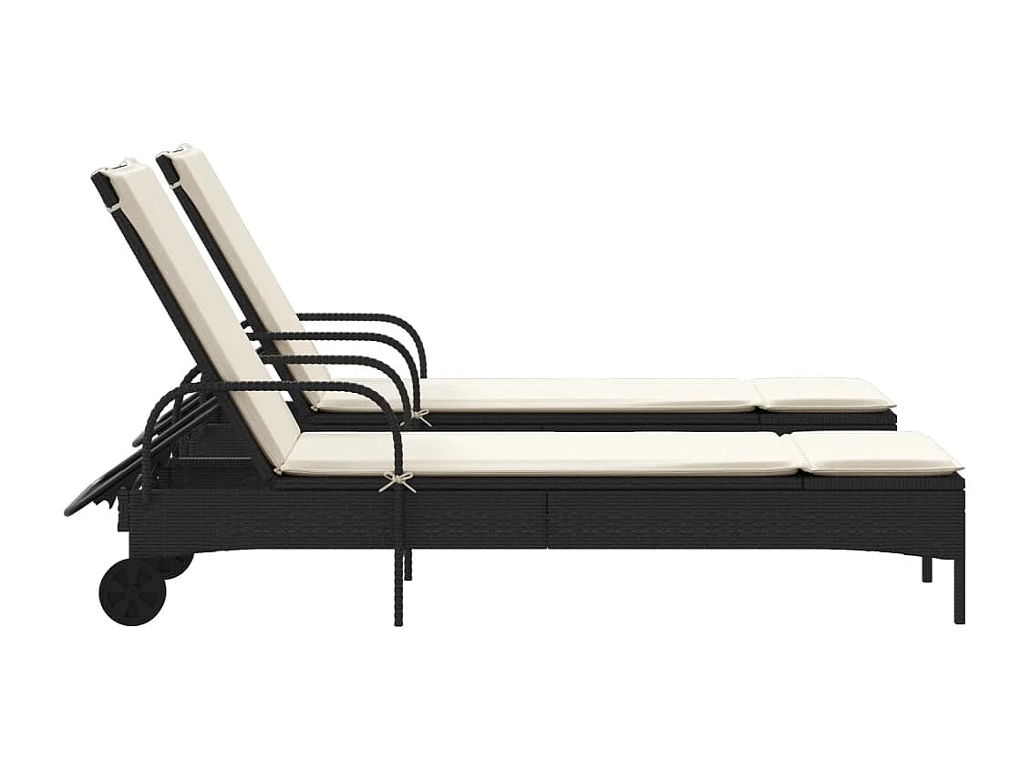 Poltrone con cuscini, set da 2, nere, resina intrecciata