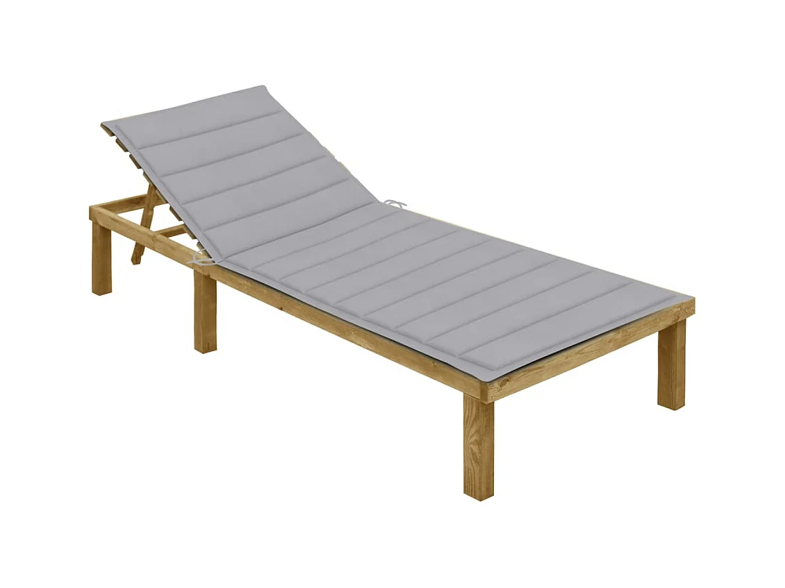 Chaise longue avec coussin gris Bois de pin imprégné