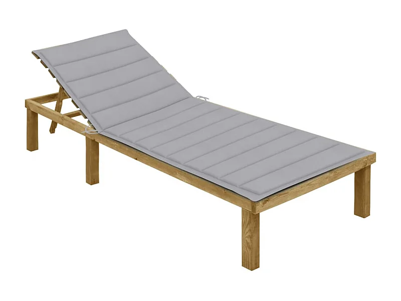 Chaise longue met grijs kussen Geïmpregneerd grenenhout
