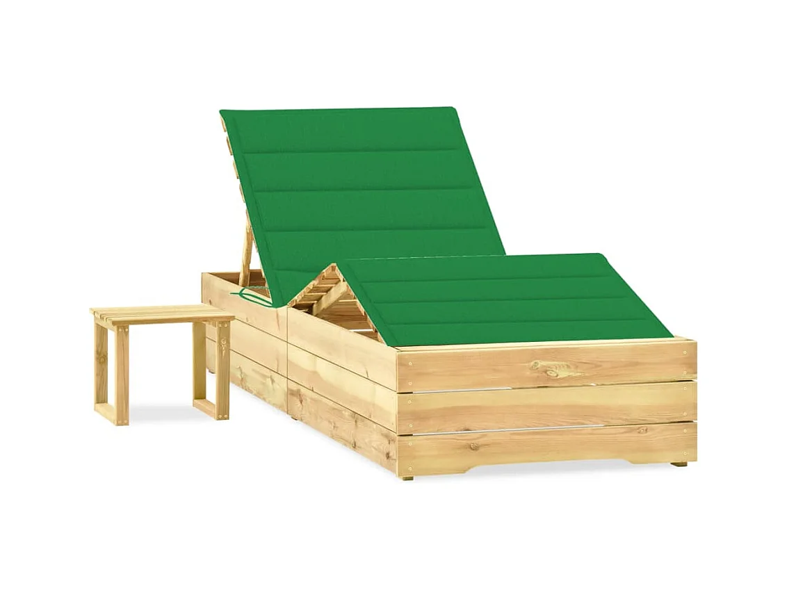 Chaise longue de jardin avec table et coussin Pin imprégné