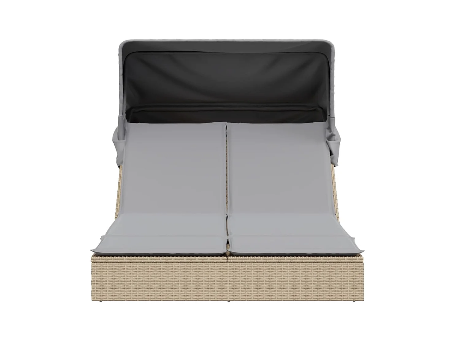 Doppel-Chaiselongue mit Baldachin und beigen Polyrattan-Kissen