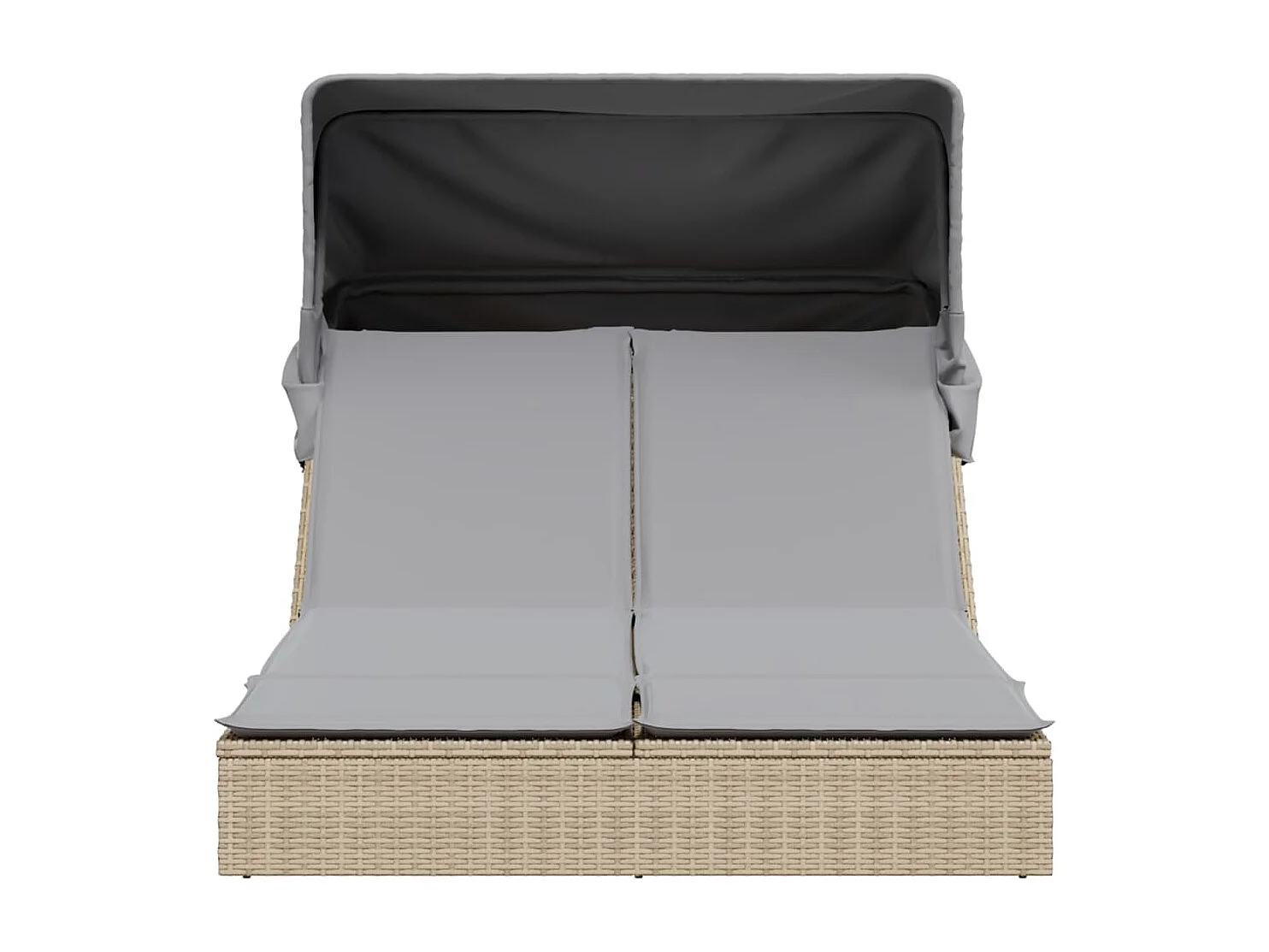 Chaise longue doppia con baldacchino e cuscini in polyrattan beige