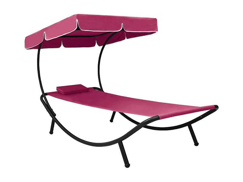Lit de repos d'extérieur avec auvent et oreiller rose