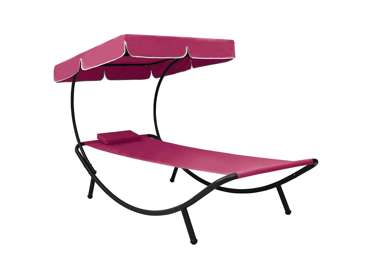 Lit de repos d'extérieur avec auvent et oreiller rose