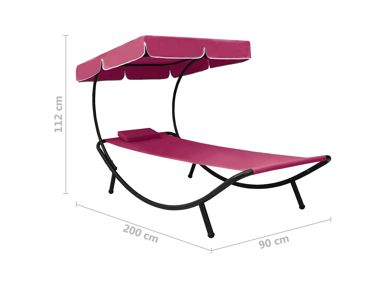 Lit de repos d'extérieur avec auvent et oreiller rose