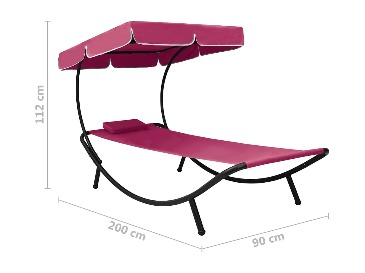 Lit de repos d'extérieur avec auvent et oreiller rose