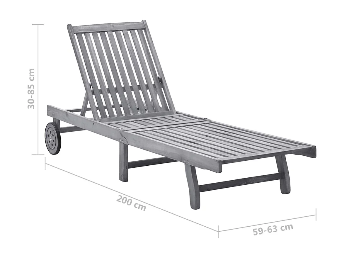Chaise longue de jardin avec coussin Gris Bois d'acacia solide
