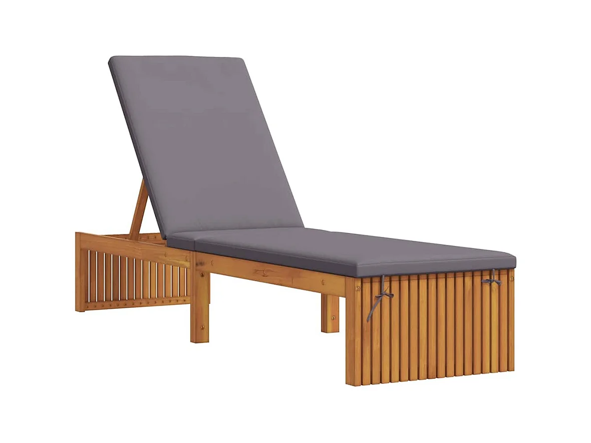 Chaise longue con cuscino, 200 x 55 x 30 cm, in legno di acacia