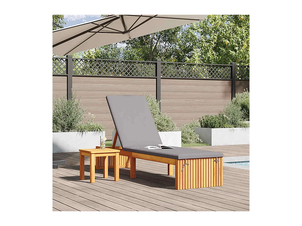 Chaise longue con cuscino, 200 x 55 x 30 cm, in legno di acacia