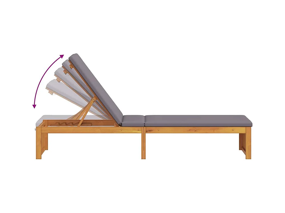 Chaise longue con cuscino, 200 x 55 x 30 cm, in legno di acacia