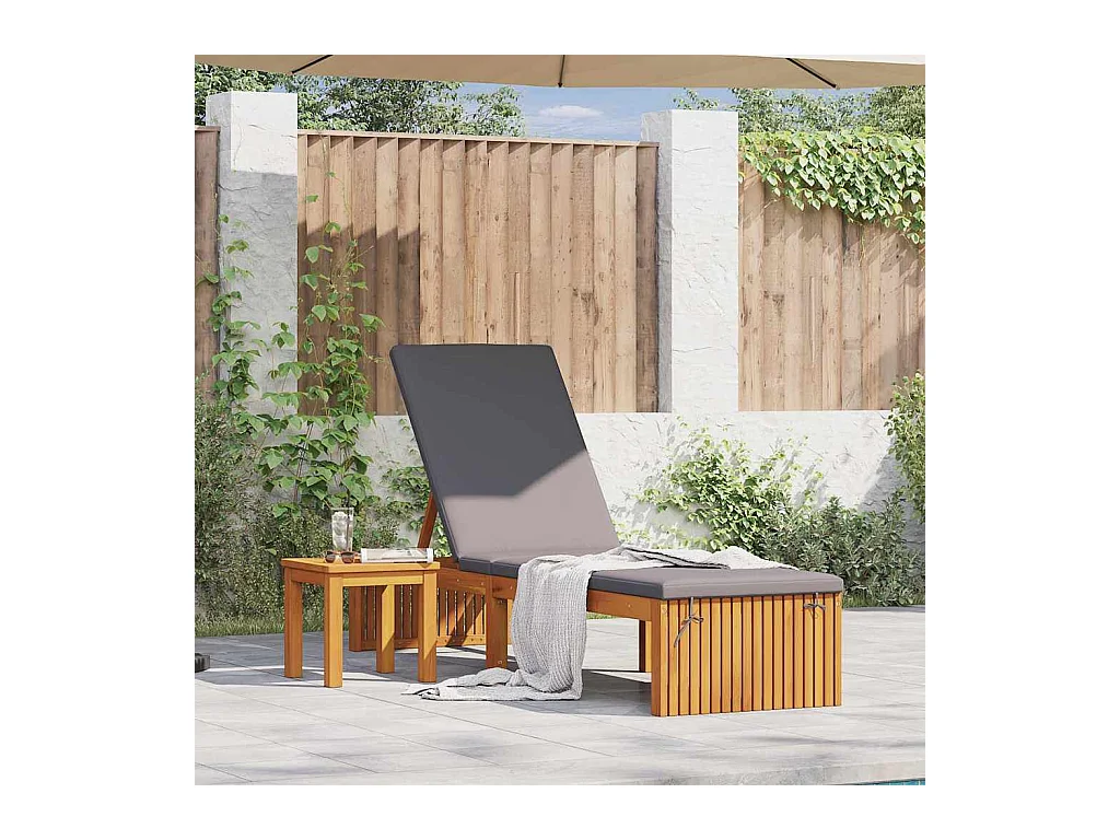 Chaise longue avec coussin, 200 x 55 x 30 cm, en bois d'acacia