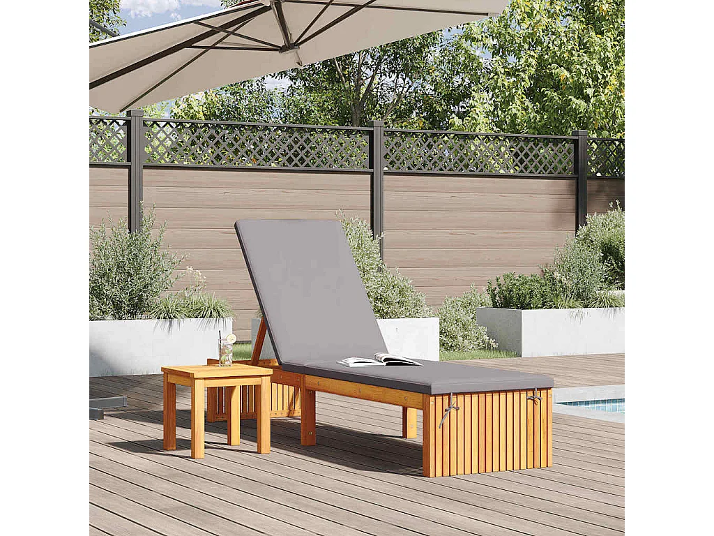 Chaise longue con cuscino, 200 x 55 x 30 cm, in legno di acacia