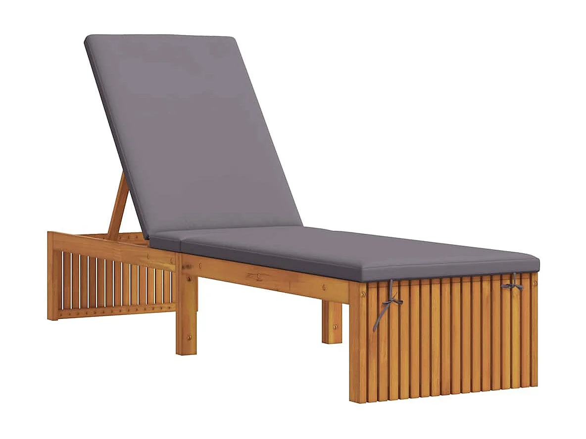 Chaise longue avec coussin, 200 x 55 x 30 cm, en bois d'acacia