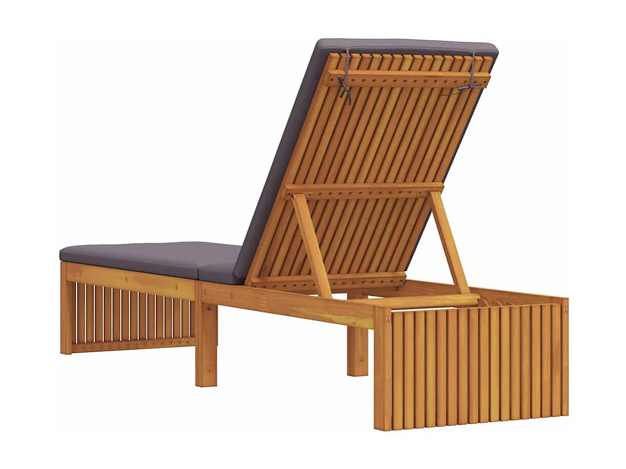Chaise longue avec coussin, 200 x 55 x 30 cm, en bois d'acacia