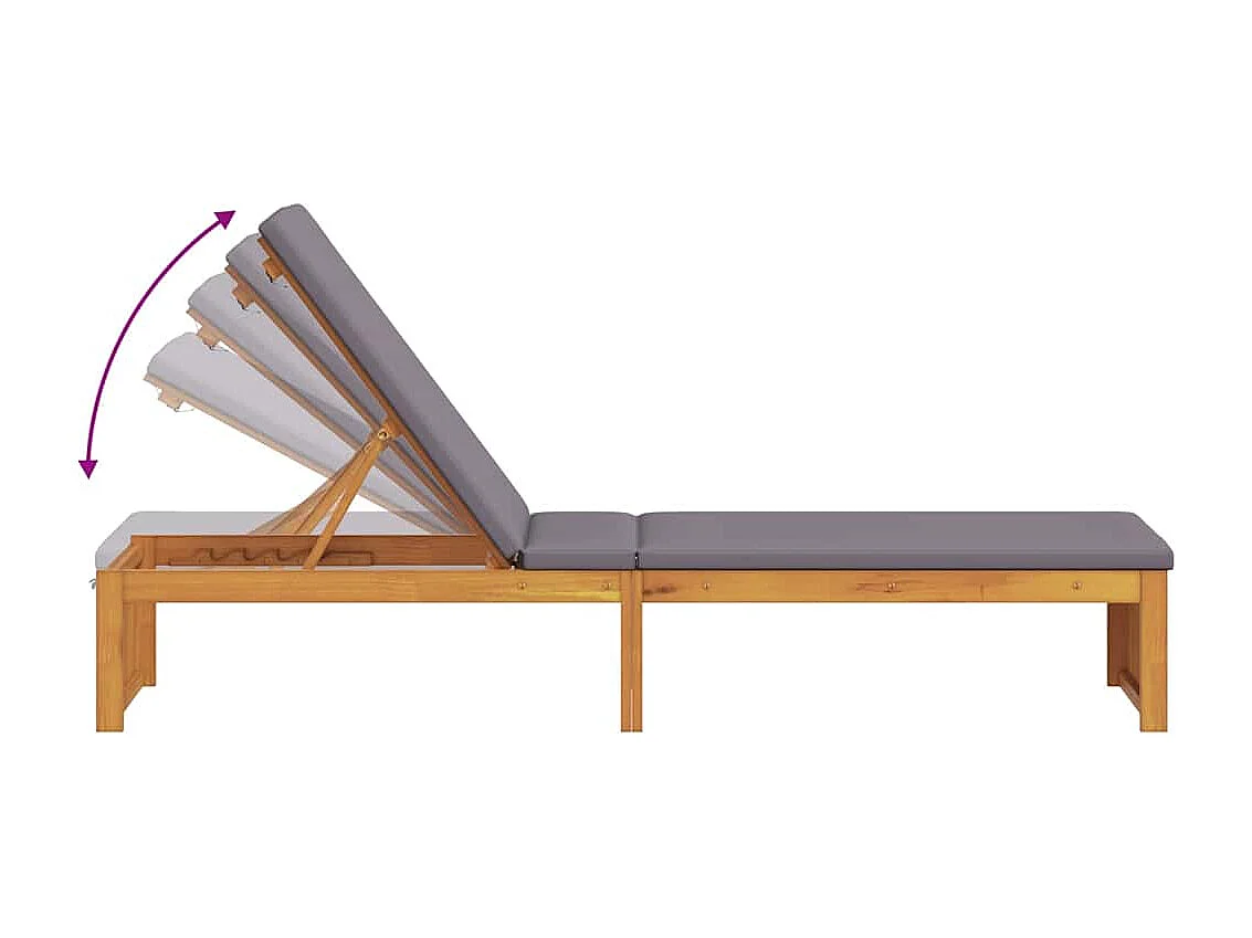 Chaise longue avec coussin, 200 x 55 x 30 cm, en bois d'acacia