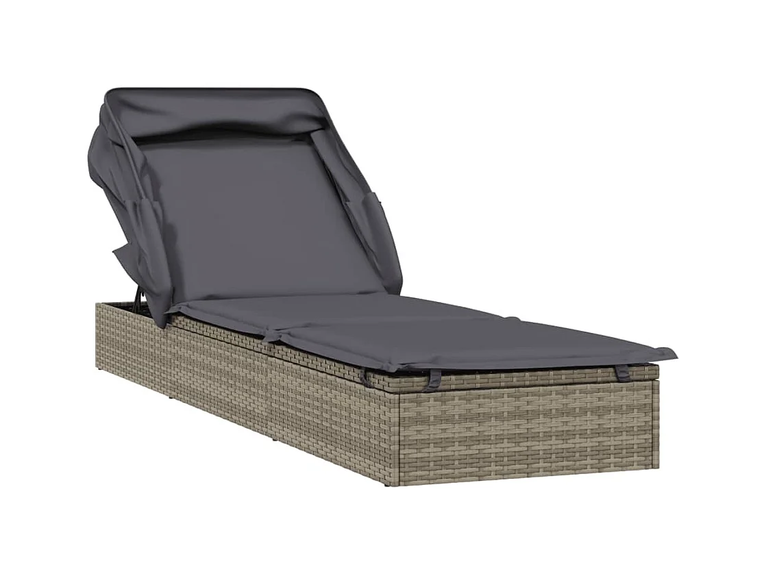 Sedia a sdraio con tetto pieghevole, grigio, 213x63x97 cm, resina intrecciata