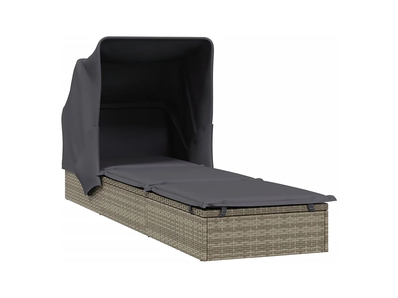 Sedia a sdraio con tetto pieghevole, grigio, 213x63x97 cm, resina intrecciata