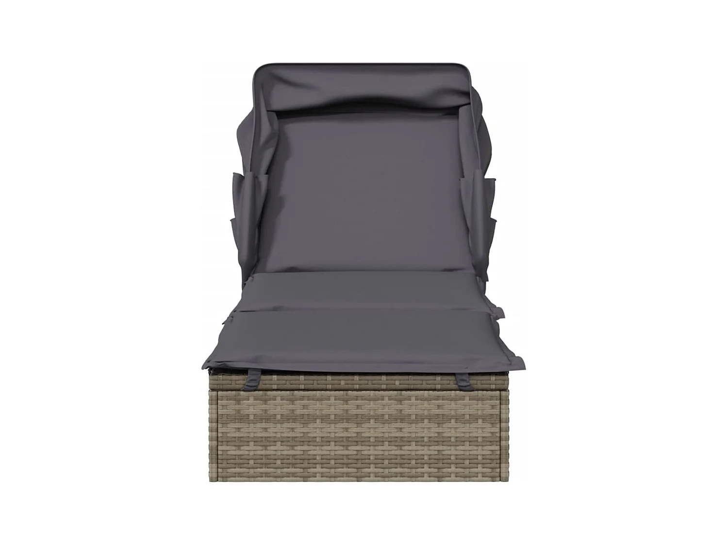 Sedia a sdraio con tetto pieghevole, grigio, 213x63x97 cm, resina intrecciata