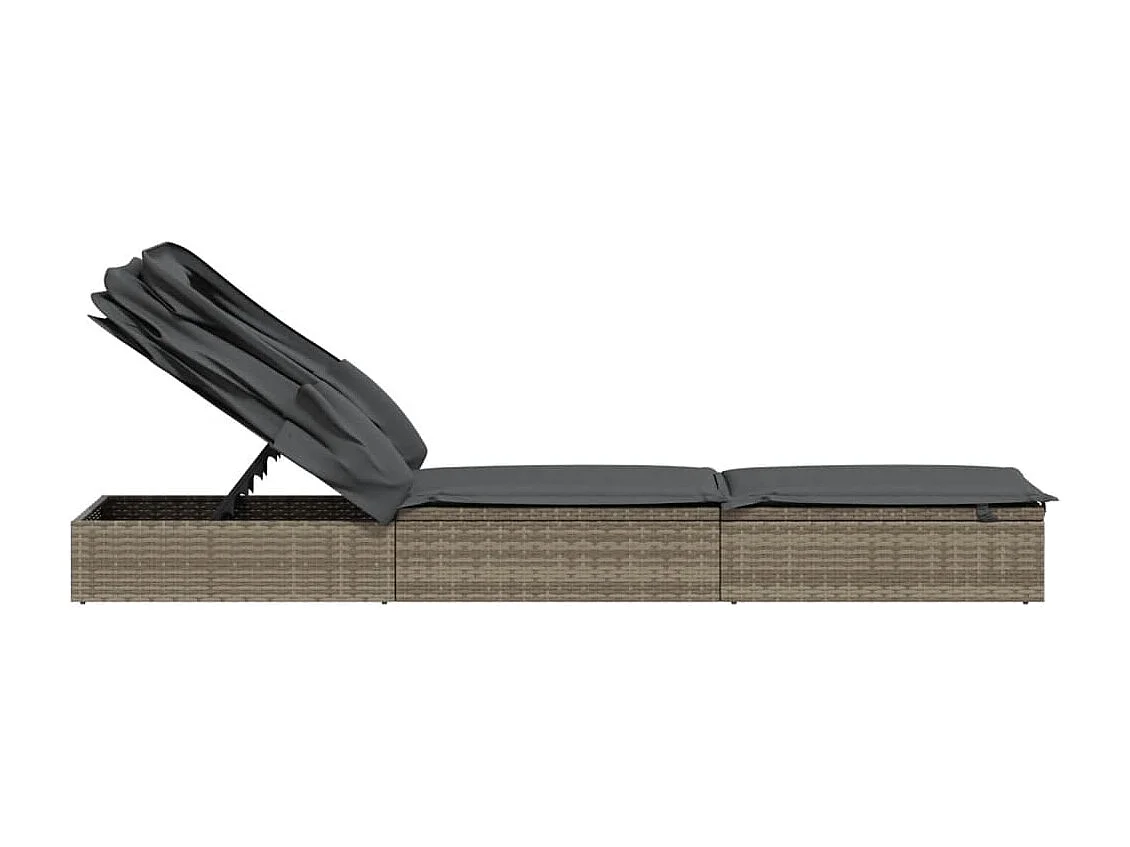 Sedia a sdraio con tetto pieghevole, grigio, 213x63x97 cm, resina intrecciata